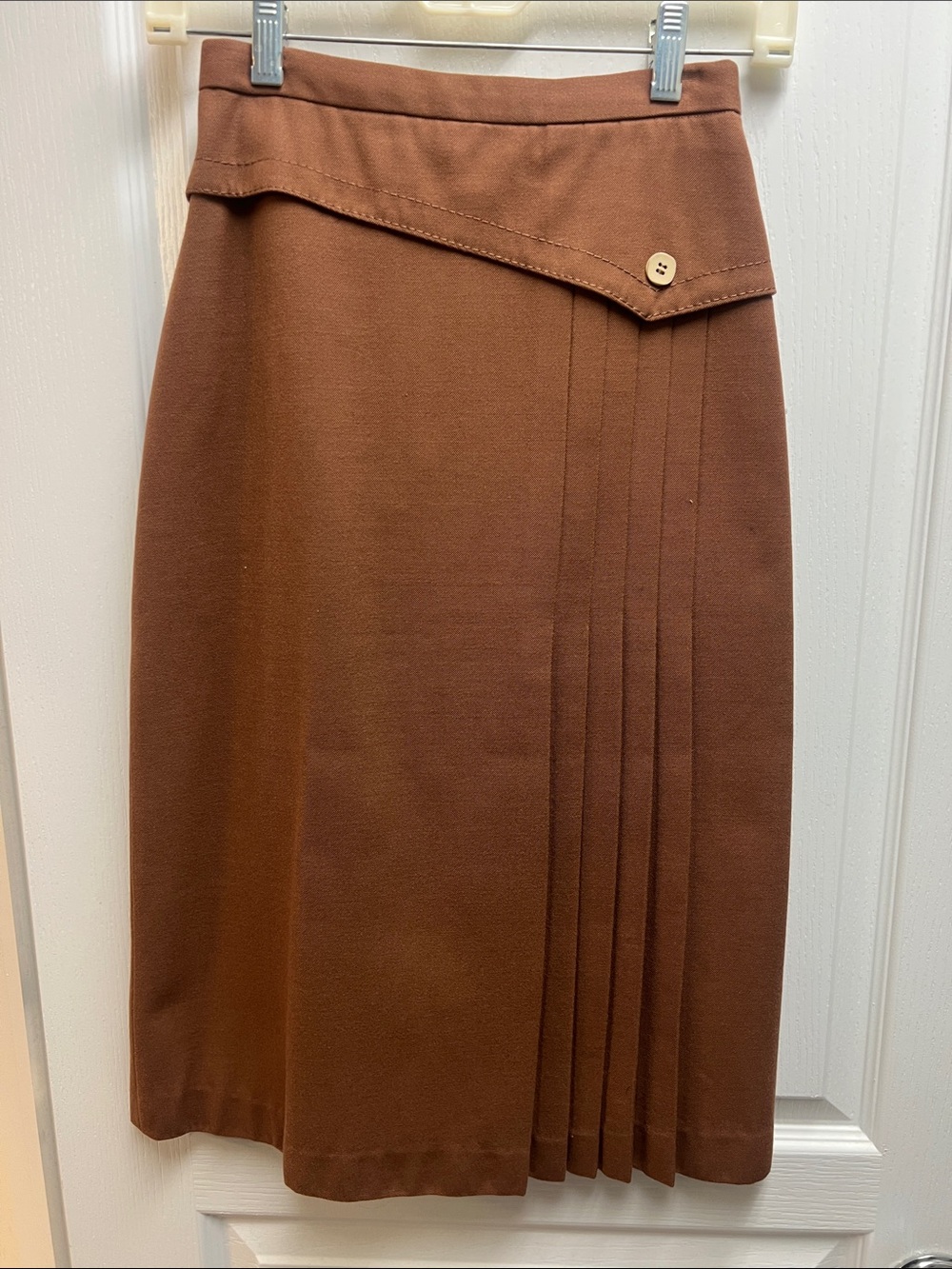 Asymmetrical Pleated Pencil Skirt in Brown